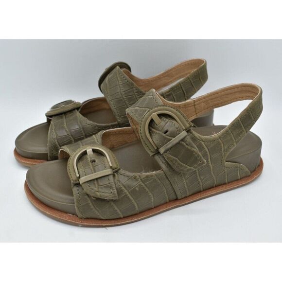 Sofft Womens Size 9 Adalia Olive Buckle Croc Embossed Suede Leather Sandals - Picture 1 of 13